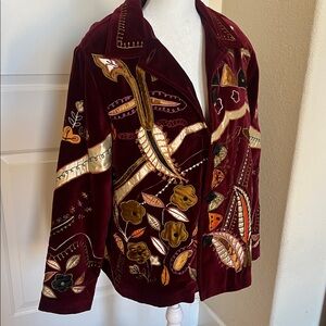 Vtg Velvet Embroidered Blazer - Rich Burgundy